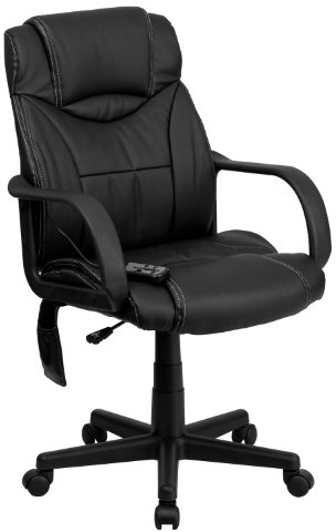 Flash Furniture Laverne Mid-Back Ergonomic Massaging Black LeatherSoft Executive Swivel Office Chair with Arms