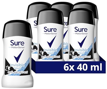 Sure Women Invisible Aqua Antiperspirant Deodorant Cream Stick that protects against white marks and yellow stains with 48 hour protection against sweat and odour 40 ml, Pack of 6