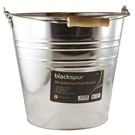 Garden Mile® Cubo de Acero Galvanizado de 12 Litros - Uso General y Limpieza - Metal Resistente Con Mango de Madera - Para Cenizas de Carbón y Agua