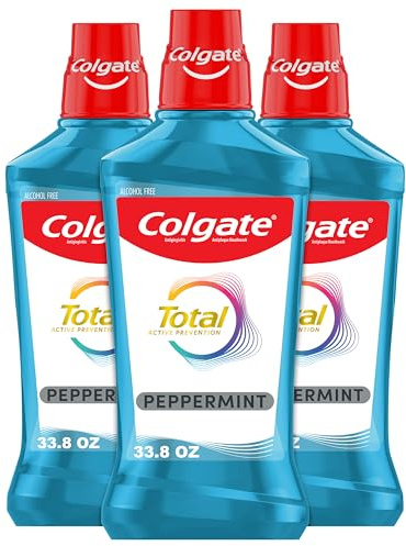 Colgate Total Alcohol Free Mouthwash, Peppermint for Bad Breath, Helps Prevent Gingivitis and Plaque, 3 Pack, 33.8 Oz Each