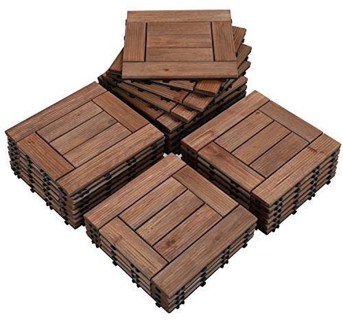 Yaheetech Piastrelle Esterno 30x30 cm Legno Pavimento Giardino ad Incastro 2,43 m² 27 Pezzi per Balcone Terrazza Patio Tagliabile Marrone Scuro a Quadri