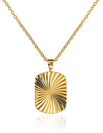 ZAVANA Collier Or jaune pour Femme et Jeune Fille avec Médaillon Rectangulaire, Chaîne et Pendentif Rectangle en Taille Diamant, Chaîne et Pendentif Brillant, Bijoux Femme Or avec Pochette Cadeau