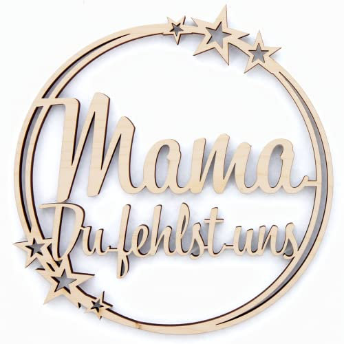 Ocasy Grabstecker Sternchenring mit Mama du fehlst, Grabdeko mit Spruch, Grabschmuck aus Holz, Blumenstecker zum Andenken