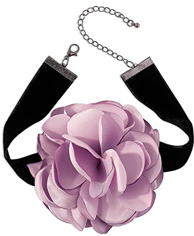 Wendalern Tour De Cou Boho En Velours Noir - Collier Fleur Rose Mauve En Satin - Fleur Exagérée Pour Cosplay - Bijoux Cadeaux Pour Femmes Et Filles
