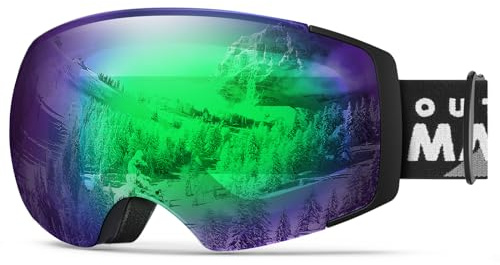 OutdoorMaster Unisex Ski Goggles PRO Women Men - Occhiali da sci senza montatura con protezione UV400 al 100% per donne e uomini (montatura nera RevoGreenLenses VLT32%)
