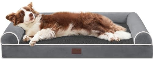 WESTERN HOME Large Washable, Soft Orthopedic Dog Bed with Removable Cover, Extra Large Waterproof Dog Bed with U-Shape Bolster Dark Grey, 106 x 76 x 19 cm