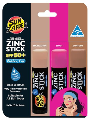 Sun Zapper beauty pack– Zinc Stick SPF 50+ Tinted 3-Pack (Light, Dark, Pink) - Makeup