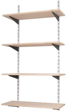 BOOMET · Wandregal Metall mit Boden · Regal in 46 Varianten · Höhe: 100 cm · 2 Ebenen in 80 x 20 cm (B x T) · Farbe: weiß/schwarz · Wandschienen Regalsystem · Regalträger Schienensystem