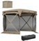 Outsunny Pavillon sechseckig ca. 3,5x3m Pop-up Gartenzelt mit abnehmbaren Dach 5 Seitenteilen UV 30+ Faltbar Gartenpavillon Faltpavillon Wasserdicht Partyzelt für Garten Camping Festival, Khaki