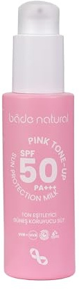 Bade Natural Tone-Correcting & Brightening Pink Mineral Sunscreen Milk SPF 50 – Broad Spectrum UVA/UVB Protection with Zinc Oxide, Calamine, Aloe Vera, Panthenol & Vitamin B3 – 1.0 fl oz