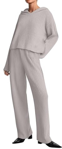 Vhersily 2025 Chándal de mujer elegante con capucha completa de 2 piezas de lana de manga larga y pantalones de cintura pierna ancha completos deportivos otoñal invierno mono trabajado muñeca elástica