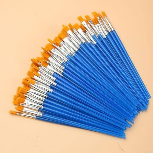 Juego de 50 pinceles con puntas planas redondas y puntiagudas para pintura al óleo acrílica, mango corto de 167 mm, cerdas de nailon, pinceles de artista DIY