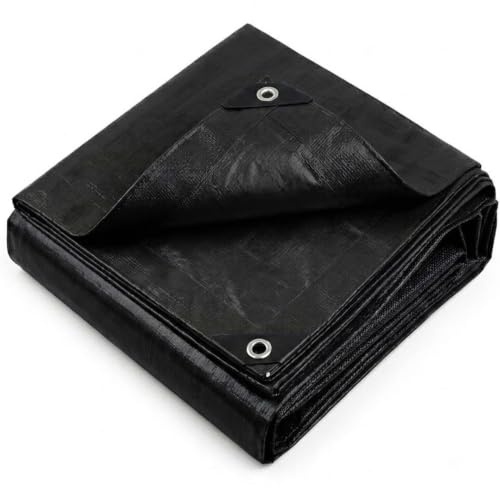 2x3m Black 130GSM Heavy Duty Waterproof Tarpaulin, Reinforced Eyelets at 50cm Spacing, Tear/UV Resistant PE Tarp Cover for Caravan Pool Shed Groundsheet