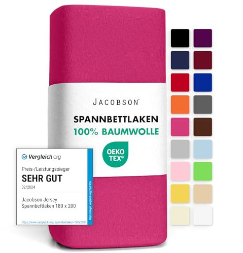 Jacobson Jersey Spannbettlaken Spannbetttuch Baumwolle Bettlaken (140x200-160x200 cm, Pink)