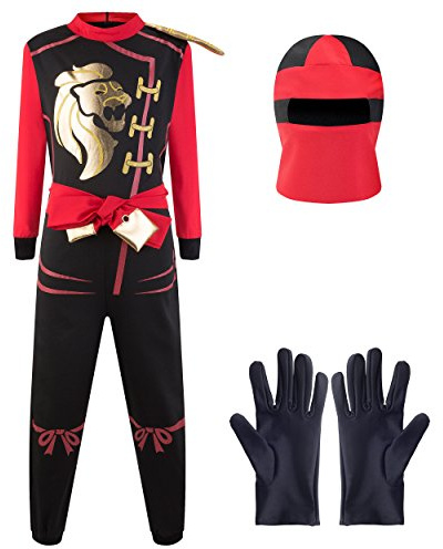 Katara 1771 - Costume ninja ragazzi rosso-nero travestimento bambini tuta bimbi guerriero - Taglia L (8-10 anni)