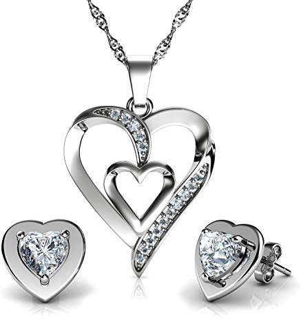 DEPHINI Schmuckset Ensemble de bijoux pour femme en argent sterling 925 avec cristaux de zirconium Blanc