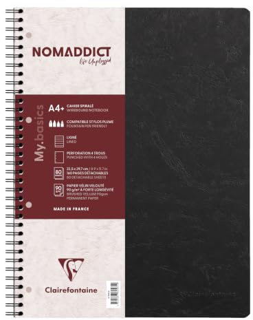 Clairefontaine 782561C – Collegeblock/Age Age Bag med dubbel spiral, DIN A4 80 ark kan separeras, perforerad, 4-vägs perforerad, linjerad, svart, 1 styck