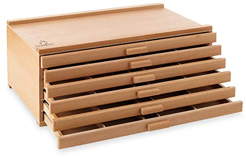 7 Elements 6 Drawer Wooden Artist Storage Supply Box for Pastels, Pencils, Pens, Markers, Brushes and Tools