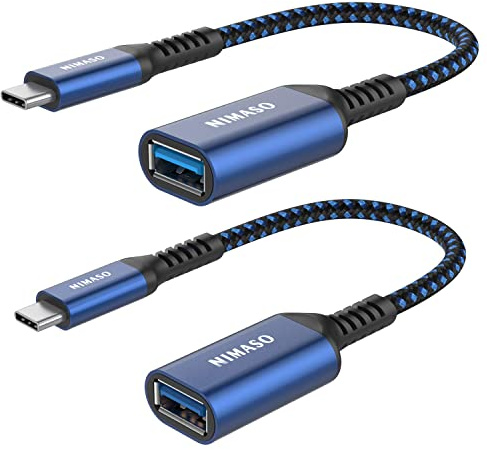 NIMASO USB C to USB 3.1 Adapter 2 Pack,OTG Cable Type C Male to USB Female OTG Adaptor Compatible with iPhone 15,MacBook 2018,iPad Pro, Samsung Galaxy S23/S22/A53, Huawei P60/P50,Google Pixel-Blue
