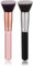 2 Pièces Pinceau Fond de Teint Fluide Professionnel pour le Visage Premium Multifonctionnelle Pinceaux Fond de Teint Liquide Crème Poudre Kabuki pour Maquillage du Visage Manche en bois Or Rose Noir