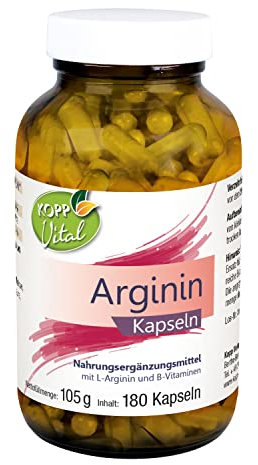KOPP Vital® Arginin Kapseln | 105 g | 1 x 180 vegetarische Kapseln | B-Vitamine | Folsäure | L-Arginin | Aminosäure