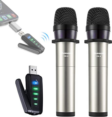 Alvoxcon Micrófono Inalámbrico USB para iPhone y PC - Doble Mic Recargable UHF de Mano, Compatible con Android, MacBook, Laptop, Altavoces PA - Ideal para Conferencias, Streaming, Podcast y Grabación