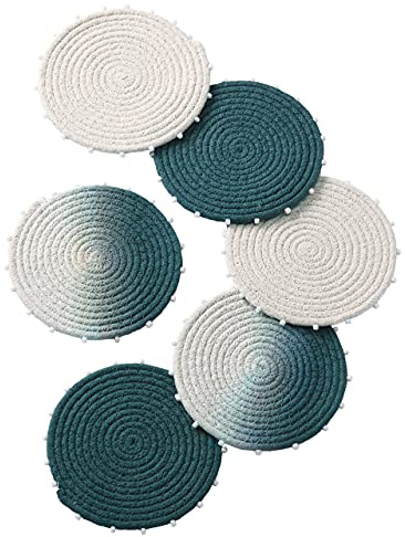 Folkulture Coasters Set of 4 | Evil Eye Beaded Handmade Round Drink Coasters for Coffee Table & Bar | Boho Modern Home & Party Décor | Hand-Crafted Cute Coasters Housewarming Gifts