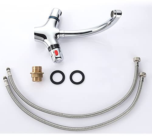 Mitigeur thermostatique, mitigeur de lavabo, robinet de salle de bain à 2 poignées, robinet en nickel brossé pour lavabo de salle de bain