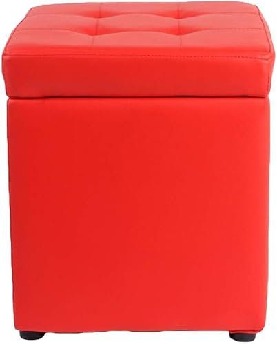 CATANK Cube Simili Cuir Pouf Rangement Repose-Pieds Pouf Banc Siège,Toy Box Plateau avec Charnière Top Organisateur Boîte Pouf Poitrine-Rouge 30x30x35cm(12x12x14inch)