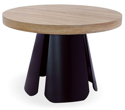 Menzzo Table Ronde Extensible Henriette - Chêne Clair avec Pieds Noirs, Table à Manger Design & Modulable pour Cuisine et Salon