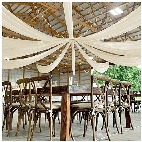 Fanqisi Ceiling Drapes 6 Panels 5ftx30ft Wedding Arch Draping Fabric Ivory Chiffon Wedding Drapes Outdoor Party Decorations with 4 Inches Rod Pocket