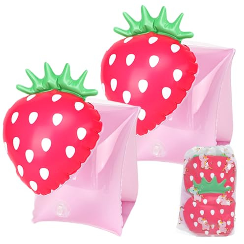 GOZINA Kids Arm Bands, Toddler Swimming Arm Bands, Baby Inflatable Armbands, Water Wings Pool Float Aid Accessories, Beach Floaties Toys for Swim Training Learning,1-5 Years (Strawberry)