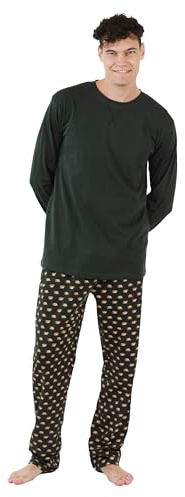 TRAMAS+ Pijama de Hombre Largo,100% Algodón, con Manga Larga y Pantalón Largo para Hombre, Conjunto de Ropa para Dormir, Pijama de Caballero Primavera- S, Nino Verde