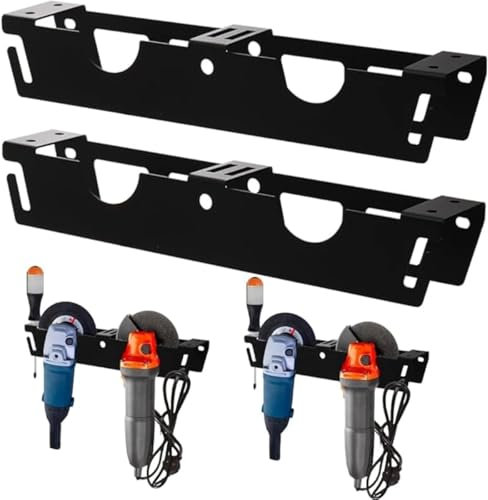 HoldOneLight 2 Pack Angle Grinder Holder, 2 Bay Angle Grinder Rack, Grinders Power Tool Stand, Garage Wall Mount Bracket for Angle Grinders, Cutters, Polishers, Screwdriver
