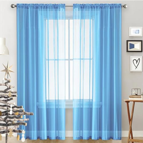 GAIFNAG Vorhänge Wohnzimmer Gardinen 210 x 270 cm Transparent in Leinen-Optik Waschbar in Vielen Bunten Farben Vorhang Blickdicht Gardinen Thermovorhang für Fenster, Zuhause, Terrasse, Himmelblau