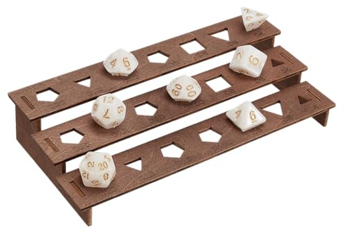 BENECREAT Porta Dadi In Legno, Espositore per Dadi A 3 livello, Mensola Portaoggetti per Dadi Color Cocco Marrone, Contiene 21 pezzo di Dado Poliedrico per Collezionisti di Dadi Dungeons