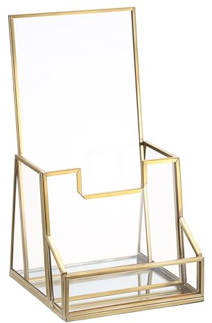 SUMTree Porte-brochures en métal et en verre porte de documents A6 avec porte-cartes support pour littérature de comptoir support d’affichage, 11 * 11 * 20cm