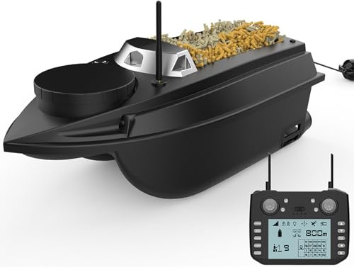 Denash 800M Bateau Amorceur télécommandé, Double Moteur Bateau Amorceur GPS avec détecteur de Poissons, Contrôle de Vitesse Bateaus d'appât sans Fil Pêche, Veilleuses, Gyroscope avec Sac À Main