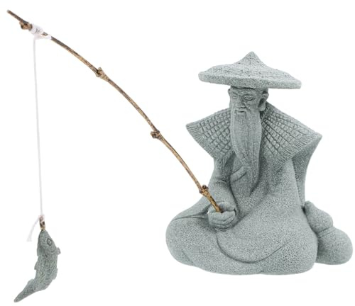 Toddmomy Mini Fisherman Statue Japanese Garden Decor Fish Tank Ornament Aquarium Bonsai Terrarium Figurine 3.94X3.39X2.36In