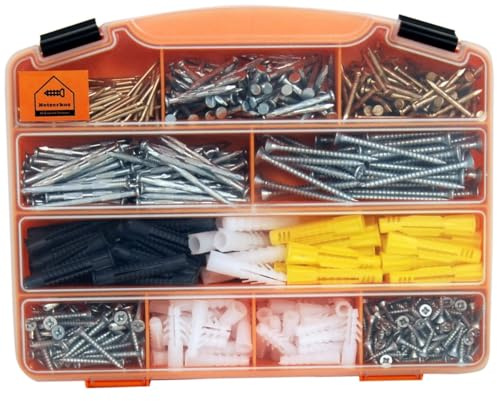 Netzerkoz 626 Pieces Wood Screws Concrete Nails Dowels Set - 260 Pieces Phillips Wood Screws, 310 Pieces Concrete Nails, 105 Pieces Dowels - Chipboard Screws Set, Nail Set and Dowel Assortment with