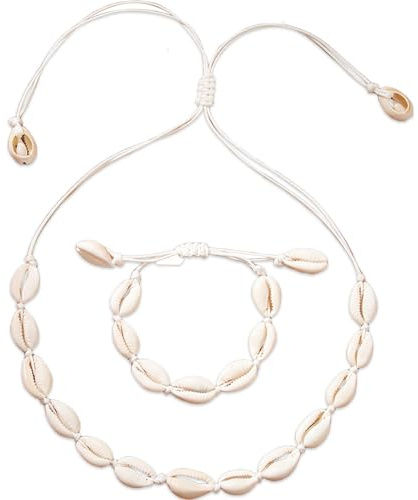 GWAWG Shell Necklace Bracelet Set, Shell Jewellery, 2 Pieces Shell Necklace and Bracelet, Shell Choker Bracelet Set, Beach Chain and Bracelet, one size, Alloys, No Gemstone
