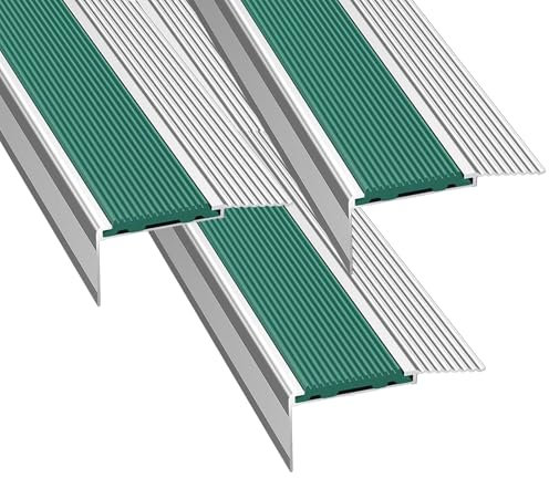 Trappkant Nosing Strip Trim, 3 ST trappkantlister, aluminiumtrappsteg med halkskyddade gummilister, 100 cm långa(Green)