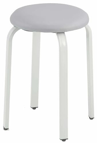 Balama Hocker Weiß & Grau stapelbar gepolstert 45 x 31 x 31 cm aus Metall mit verstellbarem Bodengleiter und robustem Kunstleder