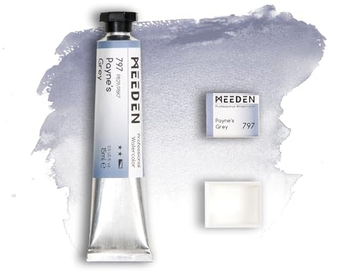 MEEDEN Professional Artist Watercolour Paint: Payne's Grey - 15ml/0.5oz | Water colour Tube, Semi-Moist Pigment Half Pan and Empty Matching Half Pan for Artists Pros