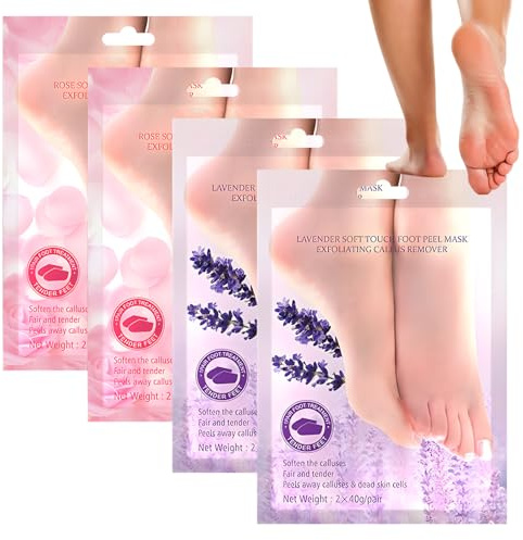 4 PCS Foot Peel Masks for Hard Skin,Foot Peeling Masks with Lavender and Rose,Removes Dead Skin & Repairs Heels,Exfoliating Socks for Women and Men
