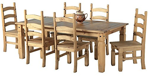 Corona 6'0 Dining Table & 6 Chairs Set Solid Wood Pine Wooden Mexican Style Large 6FT Long Kitchen 76cm High. 182cm Wide. 92cm Deep