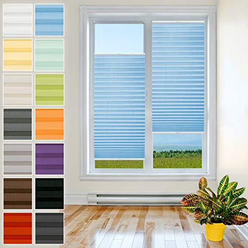 Estor plisado con agujeros, estor plisado de alta calidad con tejido perlado, protección visual y protección solar para ventanas, estor plisado, color azul claro, 80 x 200 cm