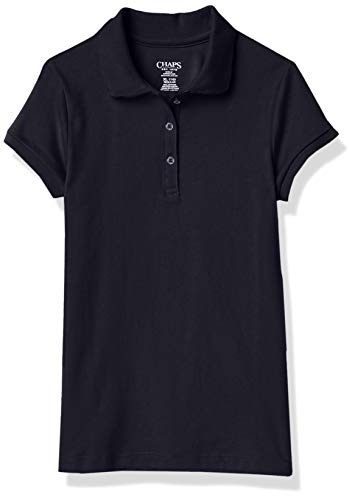 Chaps Toddler Girls' School Uniform Short Sleeve Interlock Polo, Navy, 3T