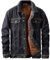 ebossy Herren Sherpa Denim Trucker Jacke Thermo-Fleece Gefüttert Jeansjacke - Schwarz - X-Groß