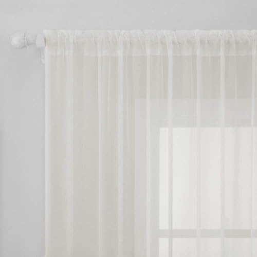 MIULEE Voile Vorhang Weihnachtsdeko Transparente Gardine aus Voile Einfarbig Stangendurchzug Wohnzimmer Luftig Dekoschal für Schlafzimmer 2er Set 280 x 140cm (H x B), Rod Pocket Elfenbein
